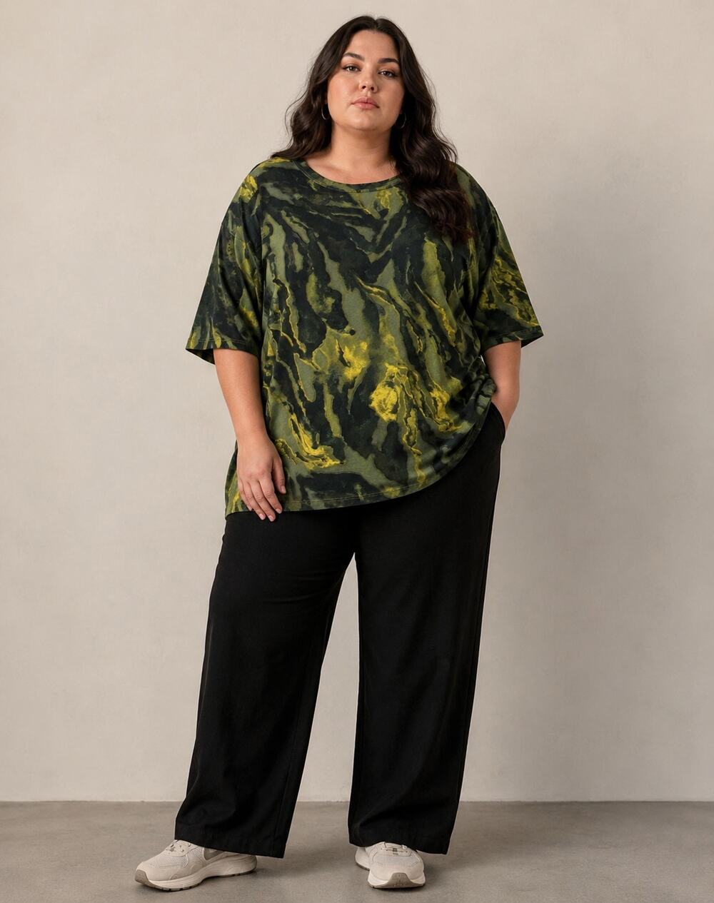 Investments Woman NWT 3X Short Sleeve Top Olive Green Yellow Black MSRP $69